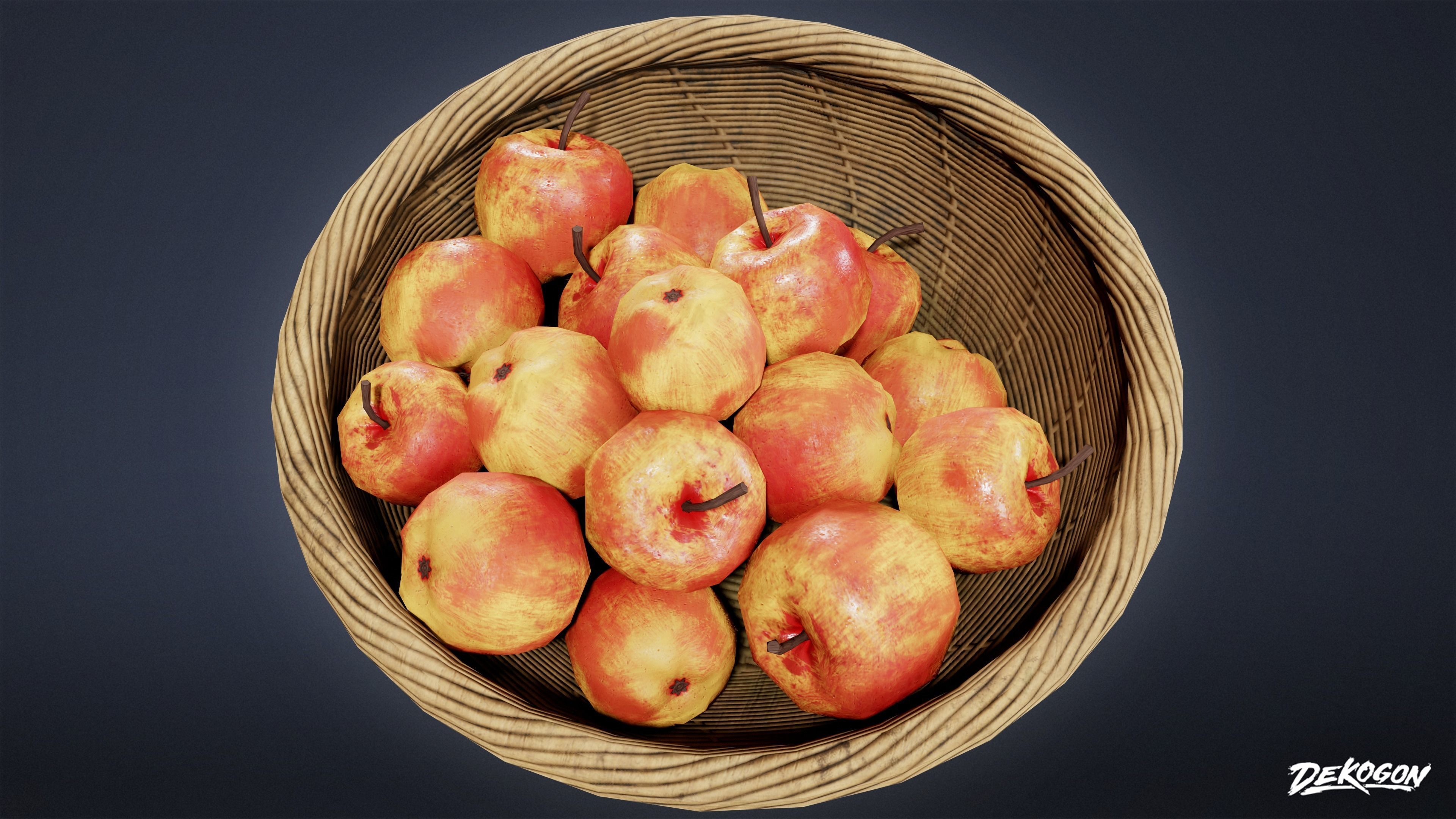 MEDIEVAL - Basket Fruit 01 - LOW POLY Low-poly 3D model_8
