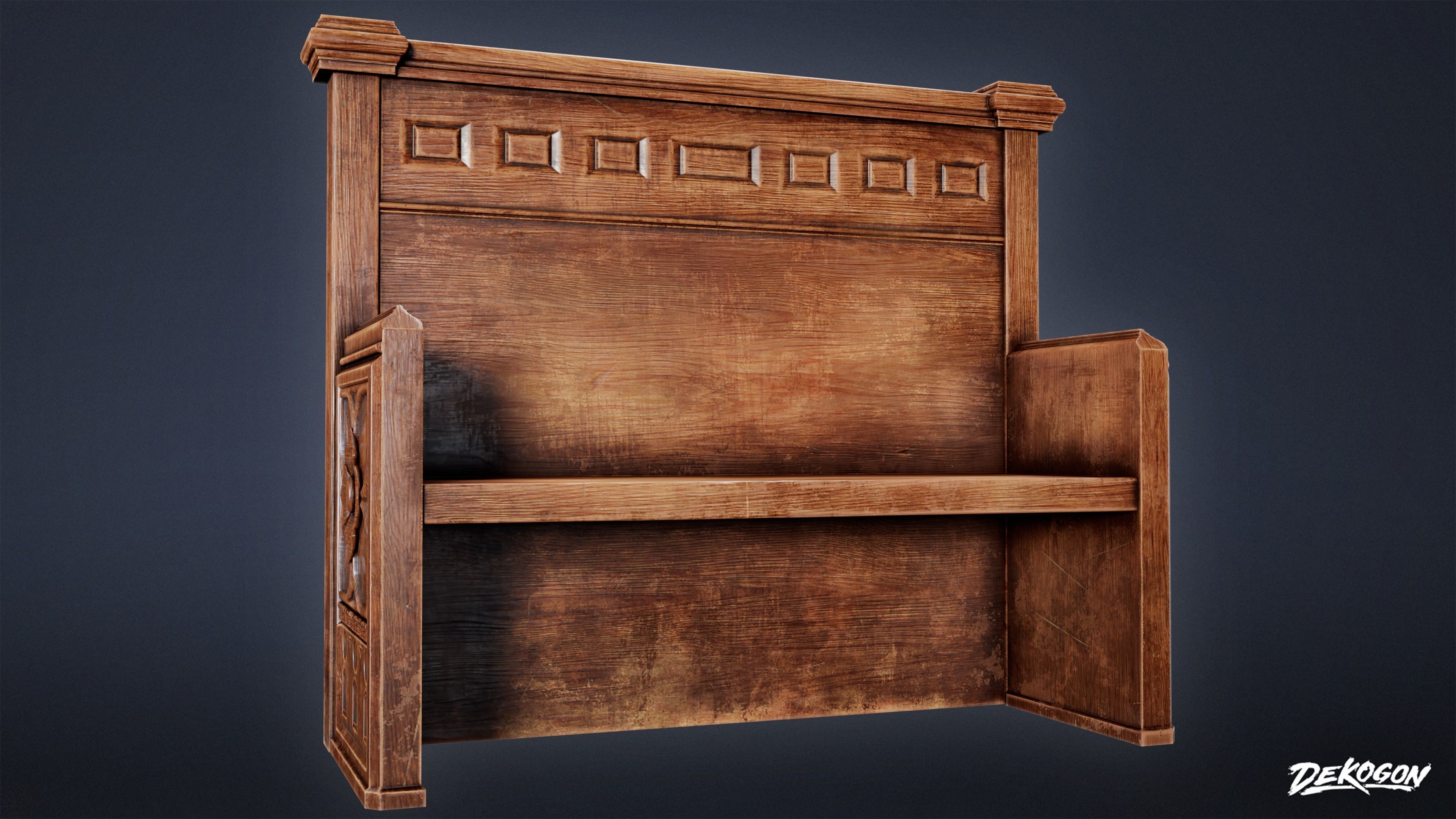 MEDIEVAL - Bench 01 - LOW POLY Low-poly 3D model_4