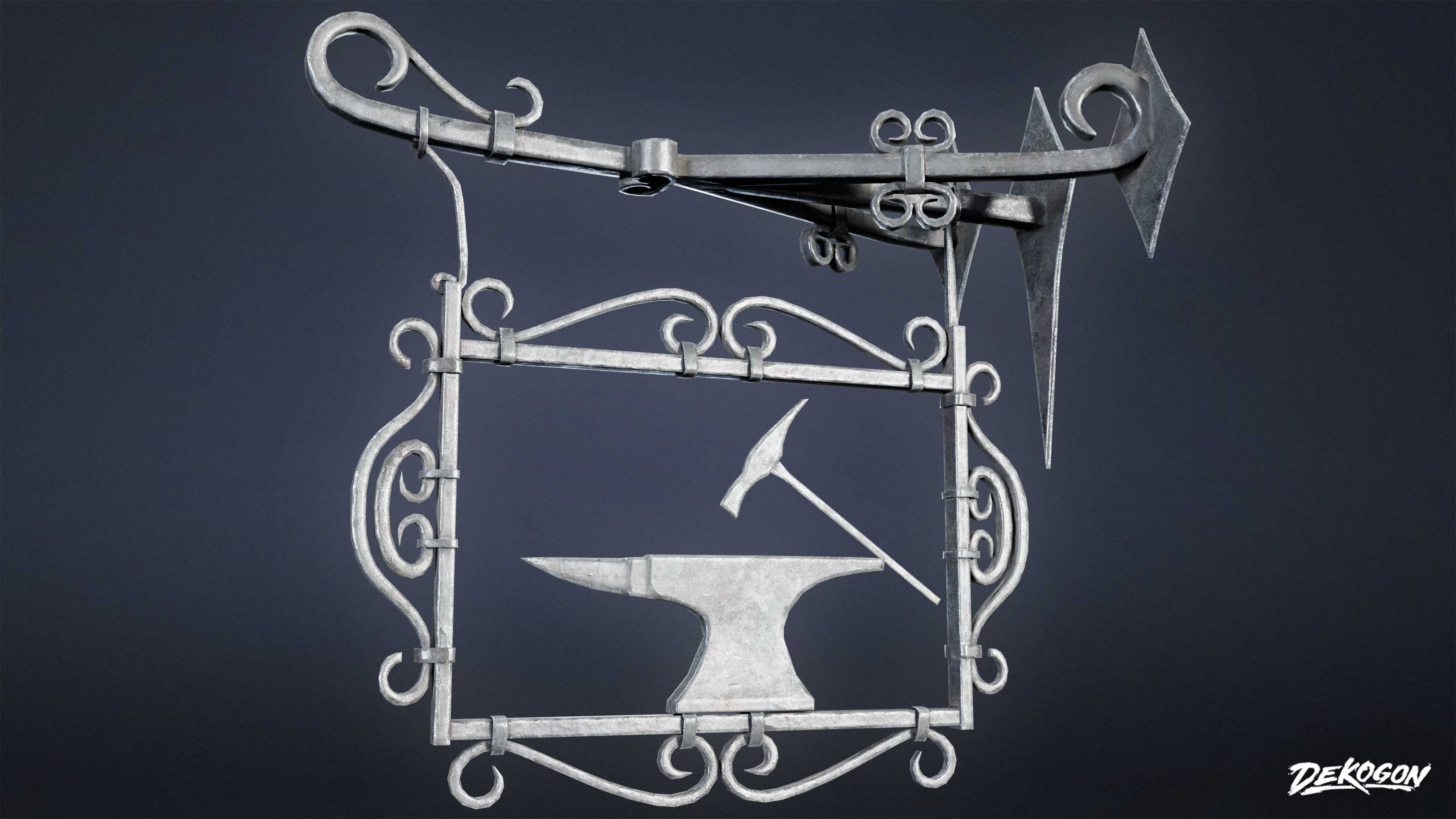 MEDIEVAL - Blacksmith Sign 01 - LOW POLY Low-poly 3D model_4