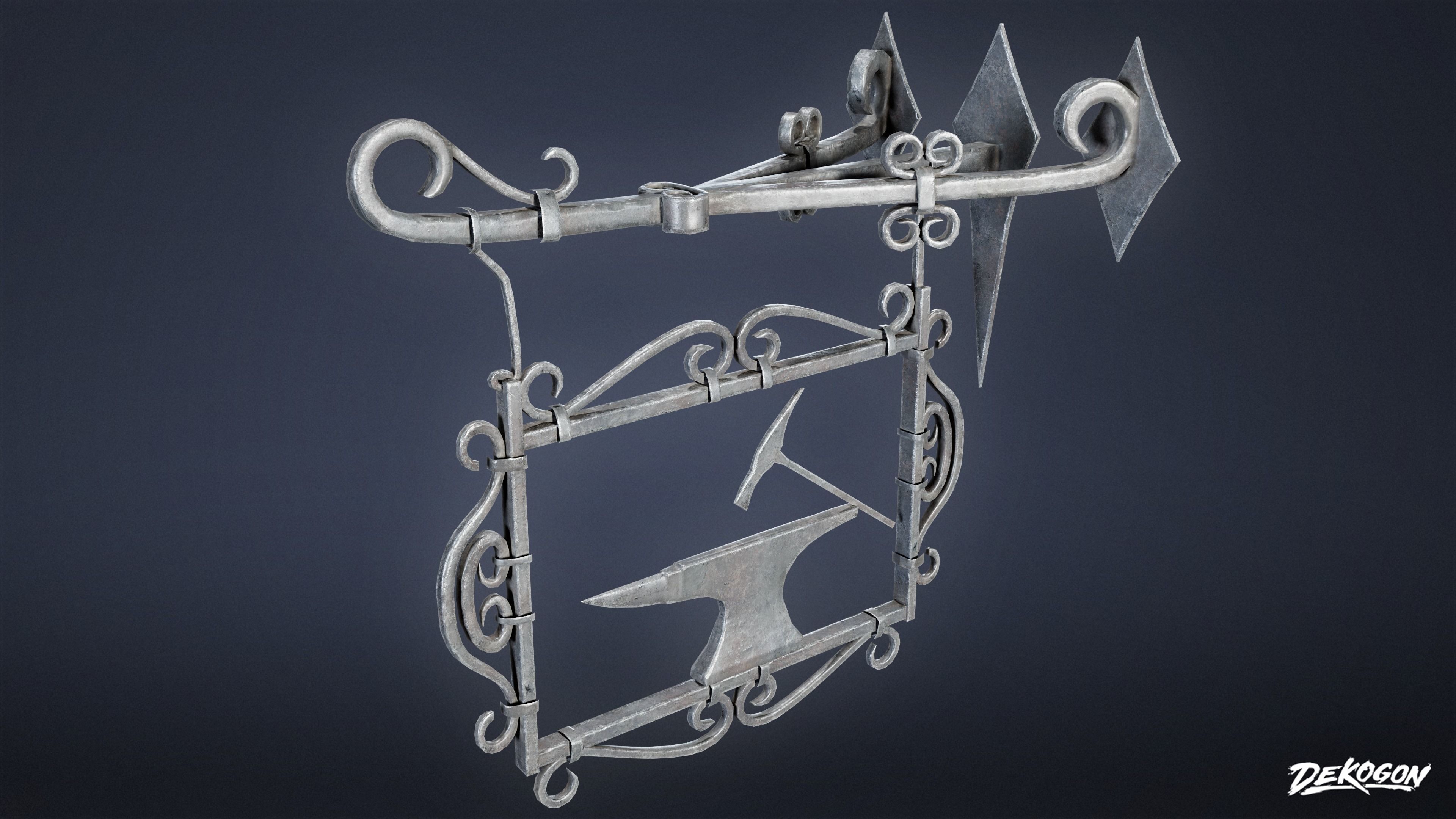 MEDIEVAL - Blacksmith Sign 01 - LOW POLY Low-poly 3D model_2