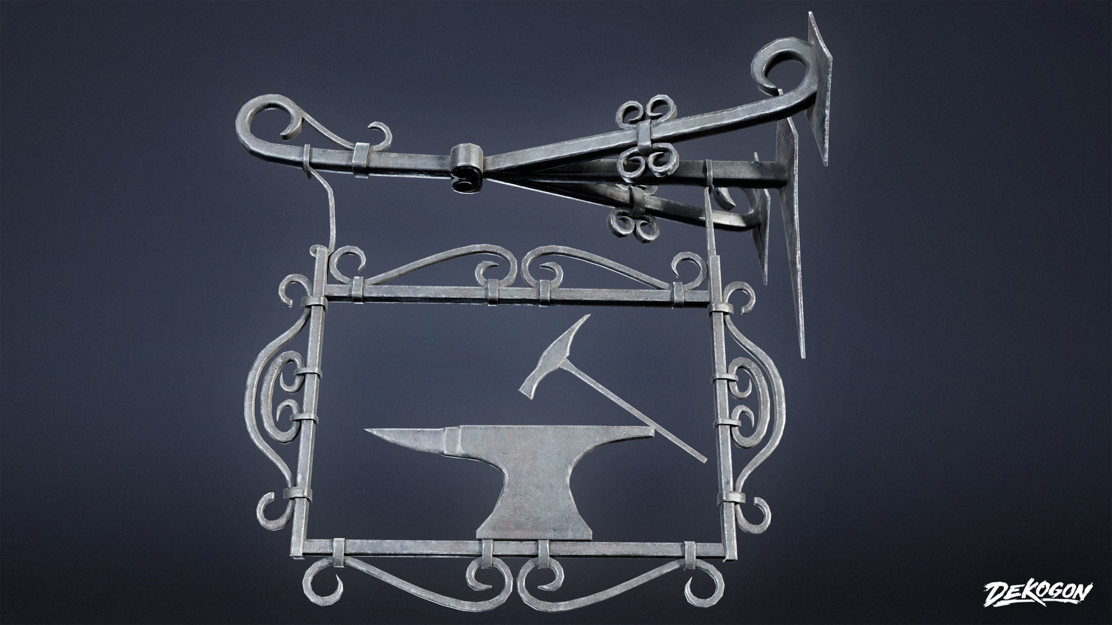 MEDIEVAL - Blacksmith Sign 01 - LOW POLY Low-poly 3D model_6