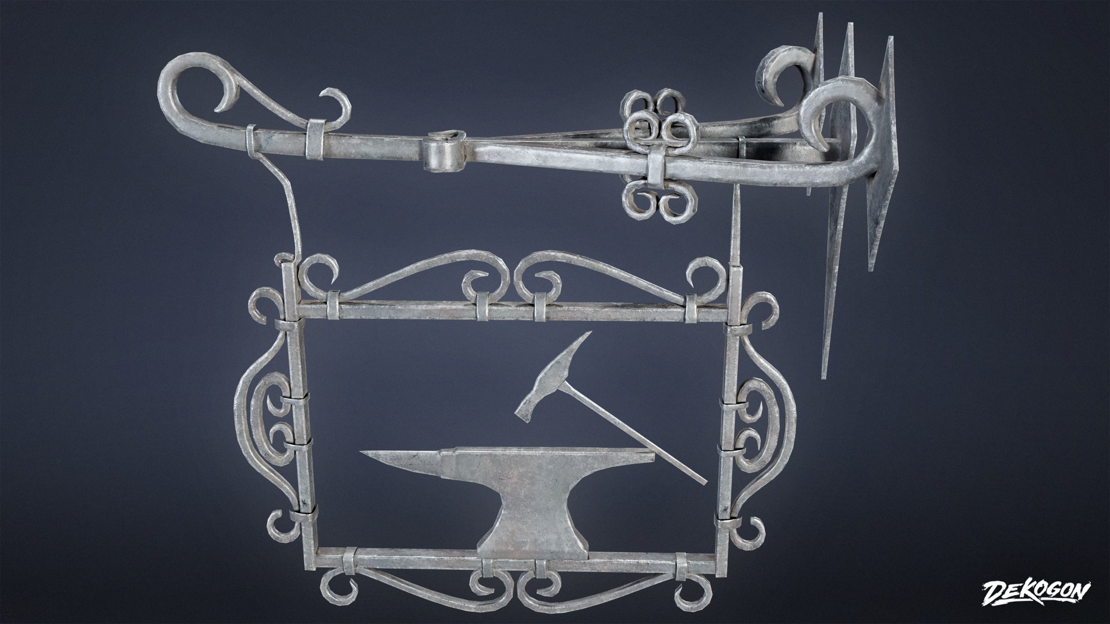 MEDIEVAL - Blacksmith Sign 01 - LOW POLY Low-poly 3D model_1
