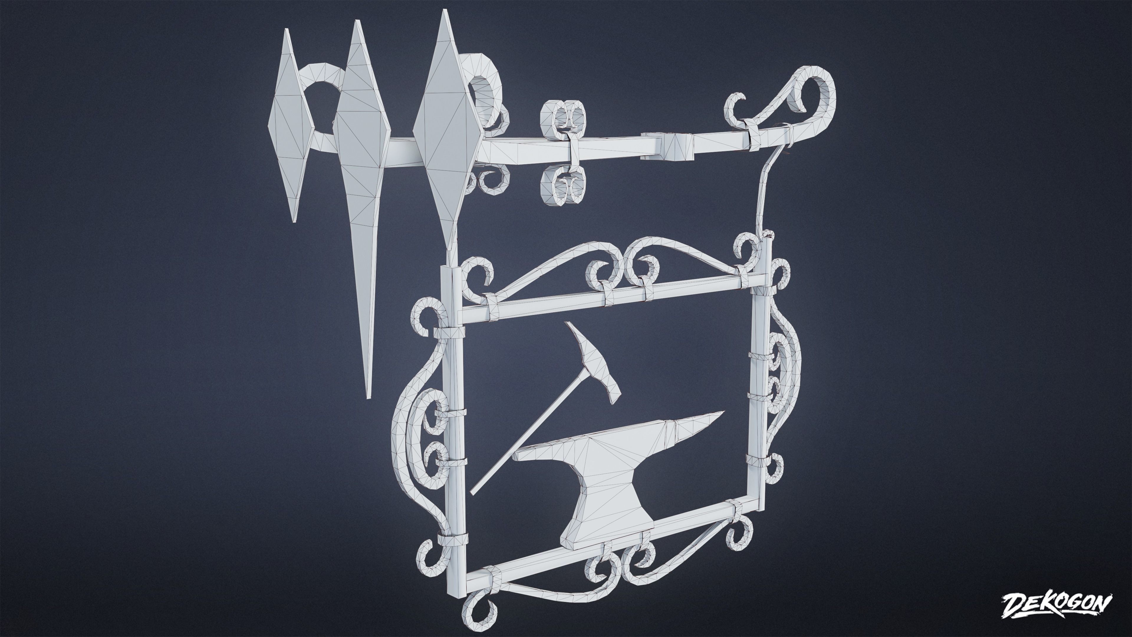 MEDIEVAL - Blacksmith Sign 01 - LOW POLY Low-poly 3D model_8
