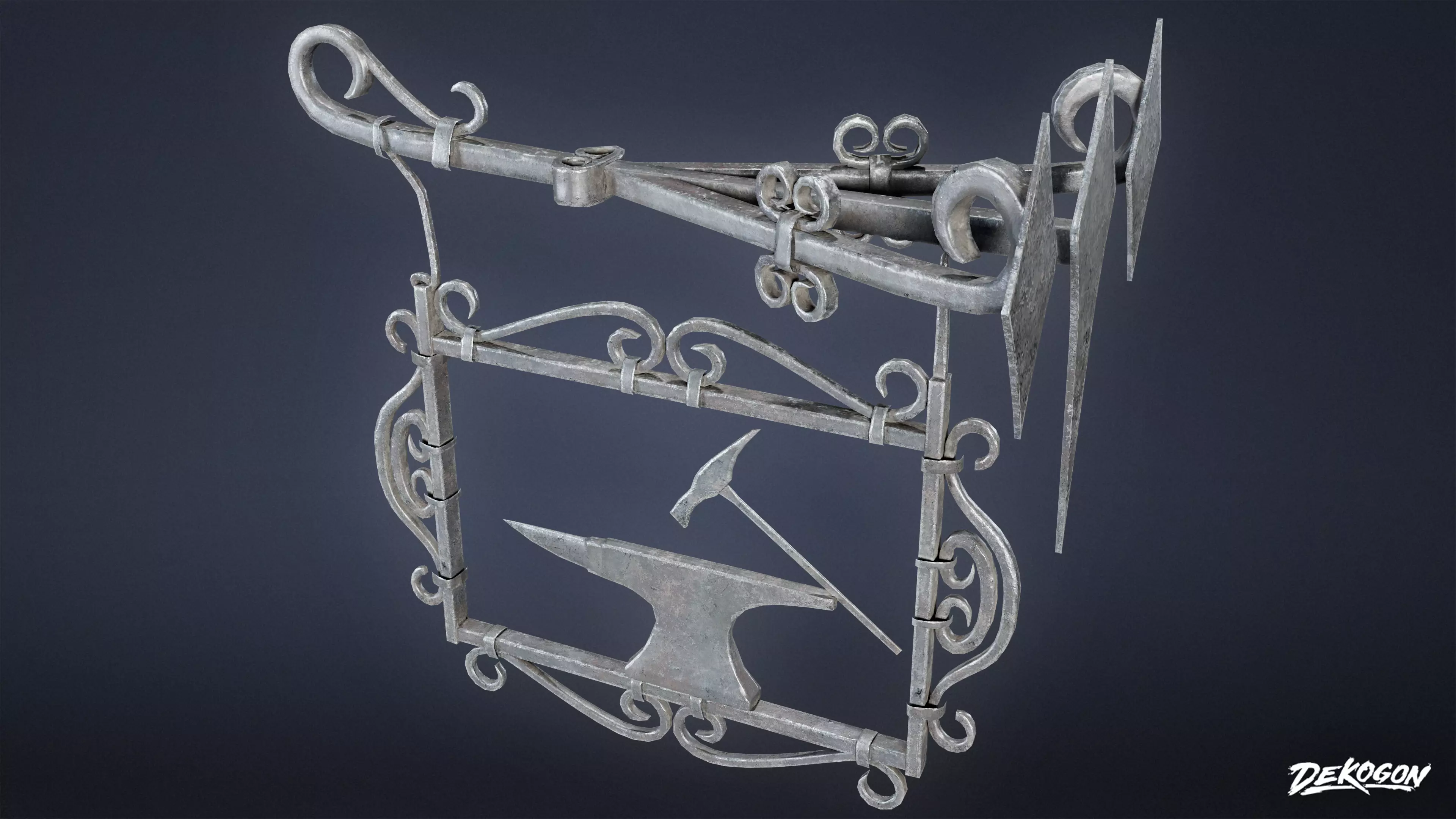 MEDIEVAL - Blacksmith Sign 01 - LOW POLY Low-poly 3D model_0