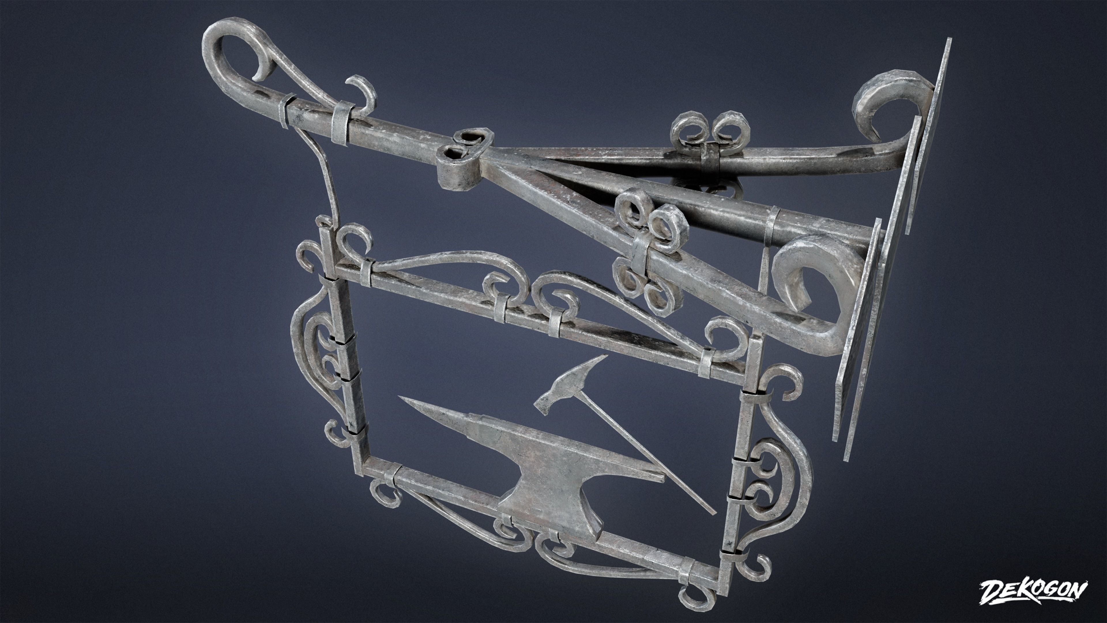 MEDIEVAL - Blacksmith Sign 01 - LOW POLY Low-poly 3D model_3