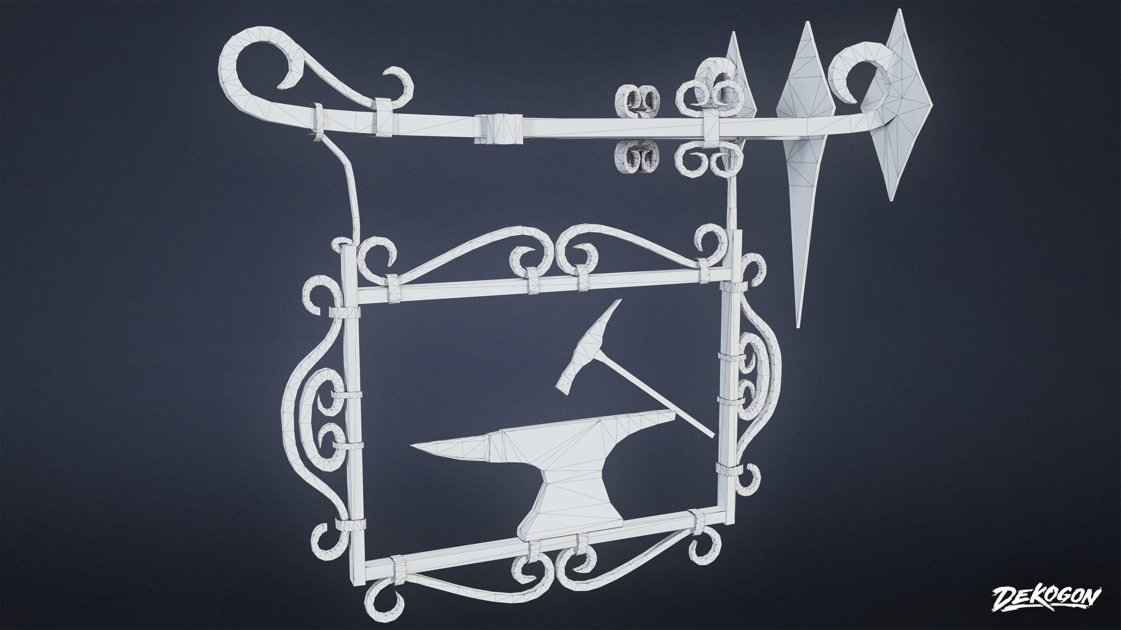 MEDIEVAL - Blacksmith Sign 01 - LOW POLY Low-poly 3D model_7