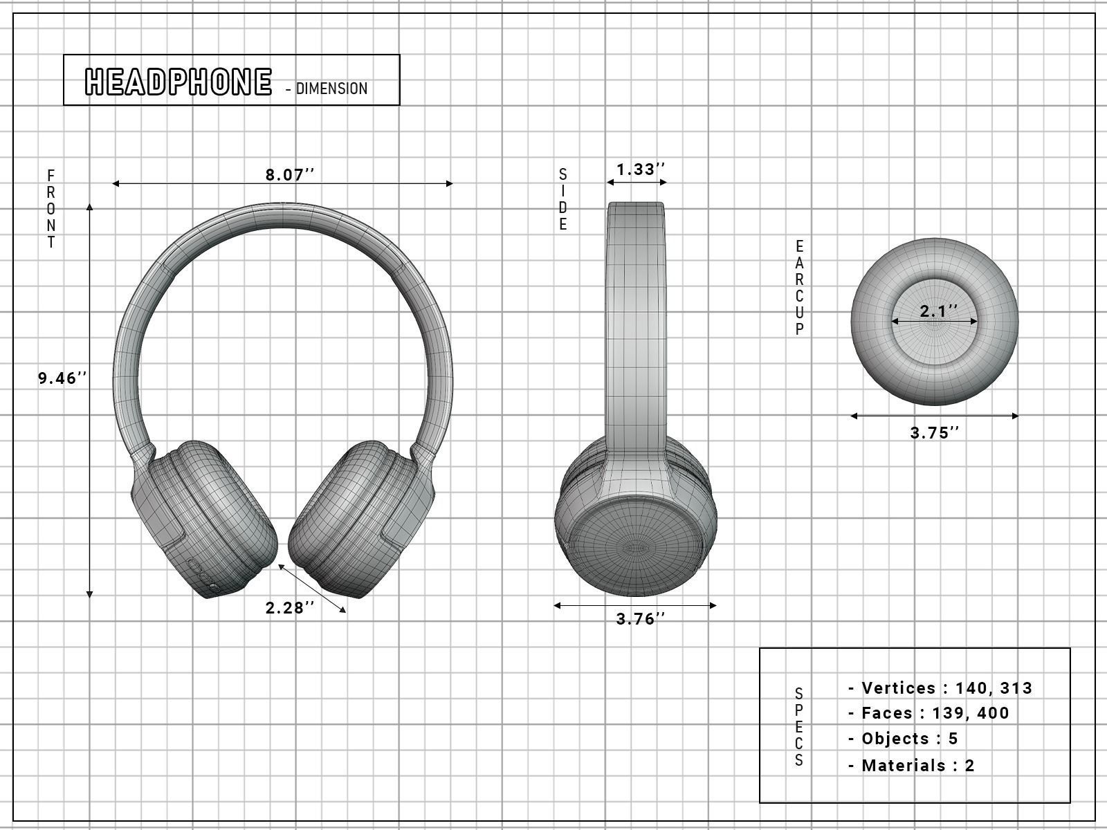 Black Wireless Headphone 3D model 3D model_11