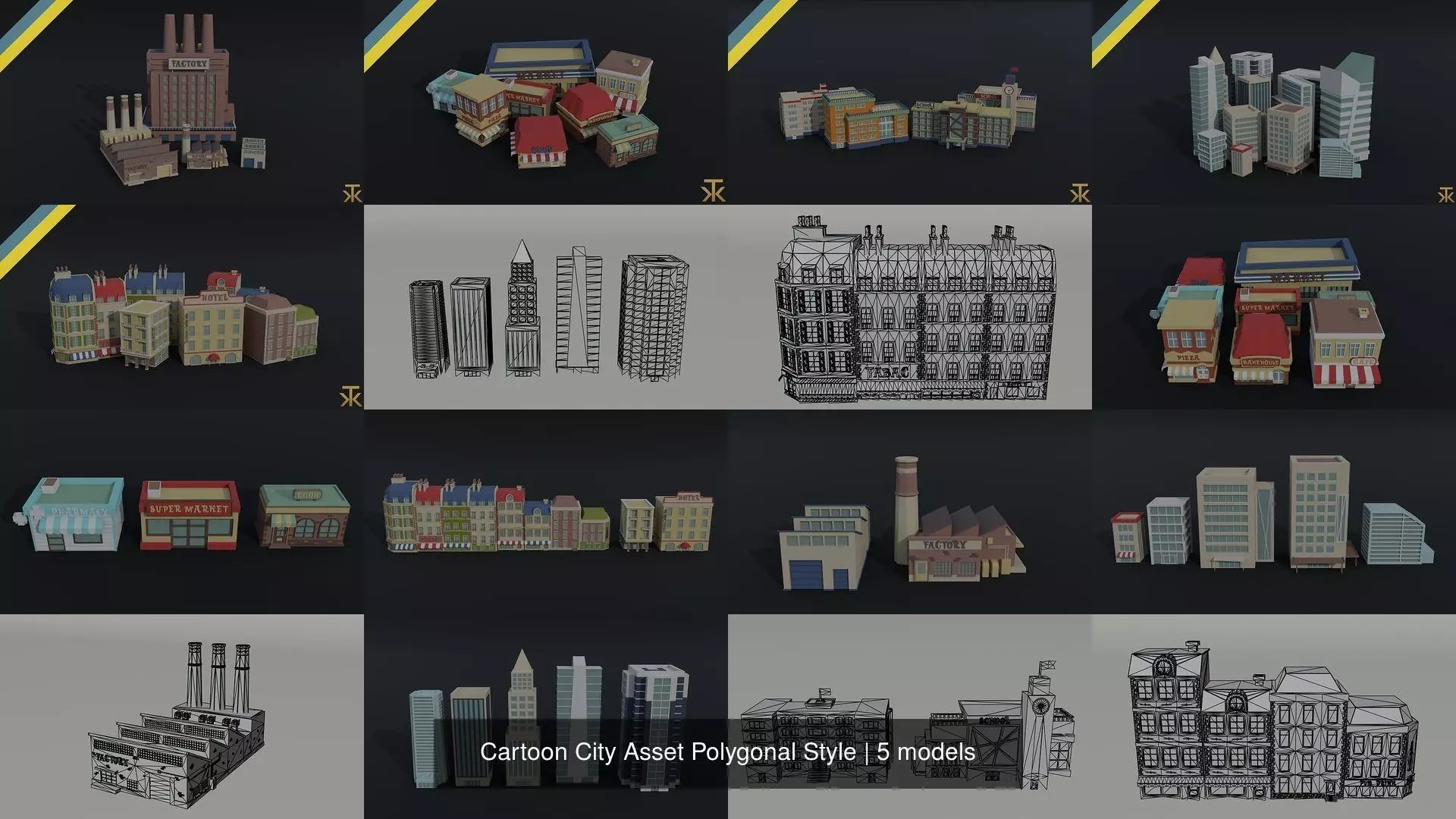 Cartoon City Asset Polygonal Style 3D Model Collection_1