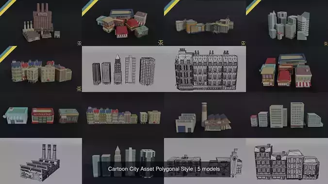 Cartoon City Asset Polygonal Style