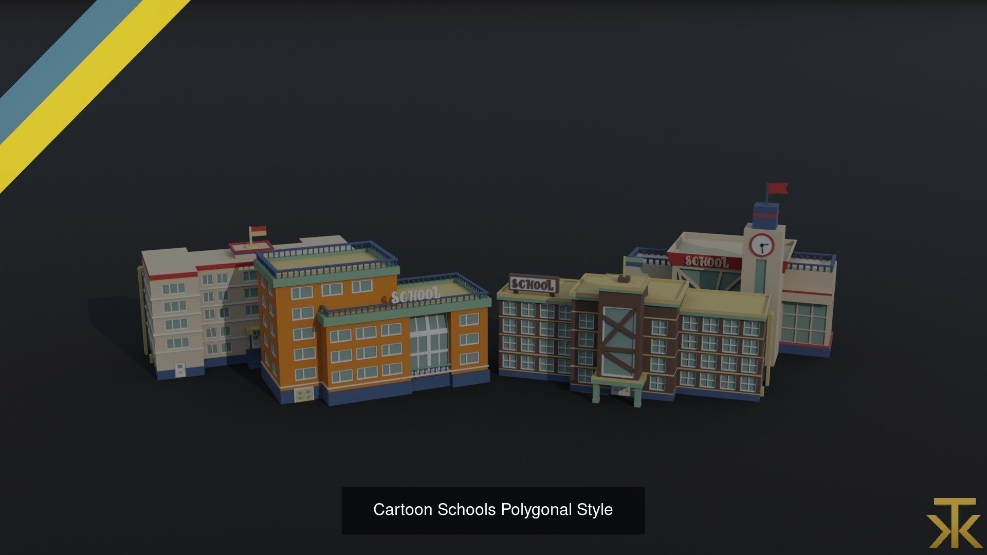 Cartoon City Asset Polygonal Style 3D Model Collection_4