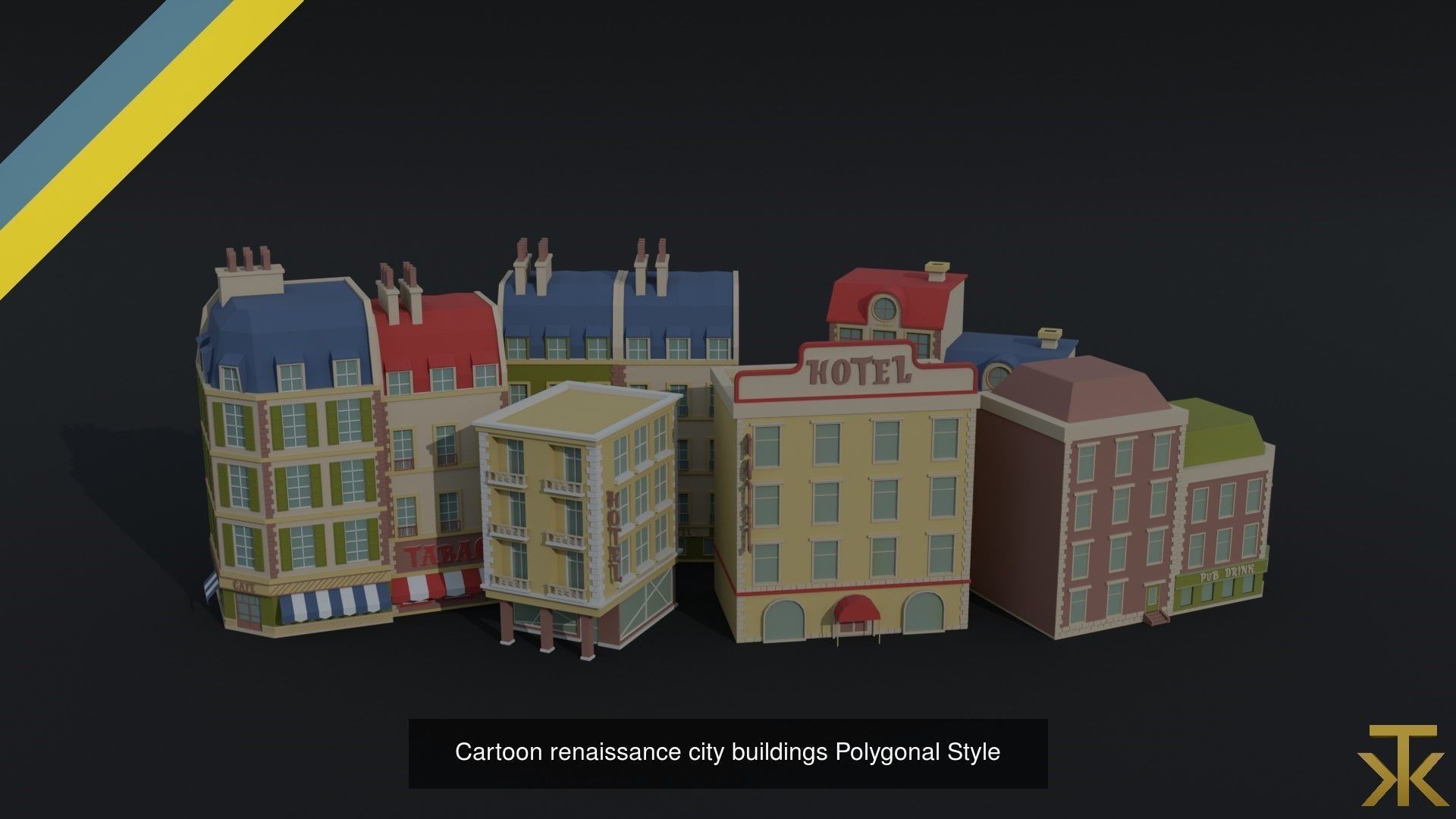 Cartoon City Asset Polygonal Style 3D Model Collection_6