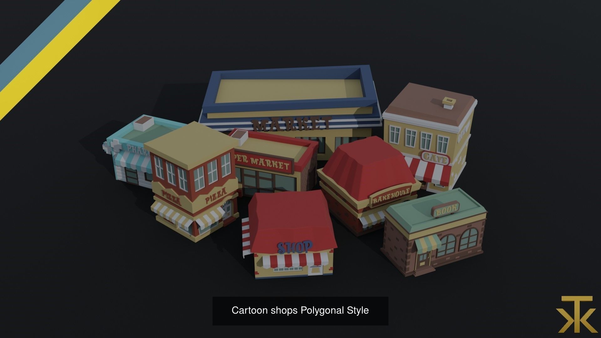 Cartoon City Asset Polygonal Style 3D Model Collection_3