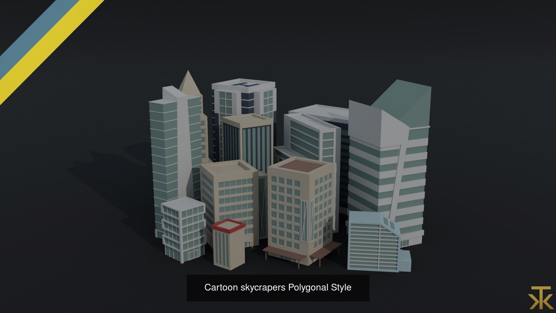 Cartoon City Asset Polygonal Style 3D Model Collection_5