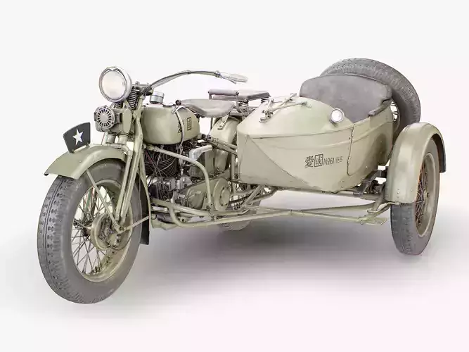Rikuo Type 97 Motorcycle Low-poly 3D model