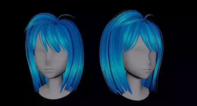Anime hair style 09 low poly for woman and girl