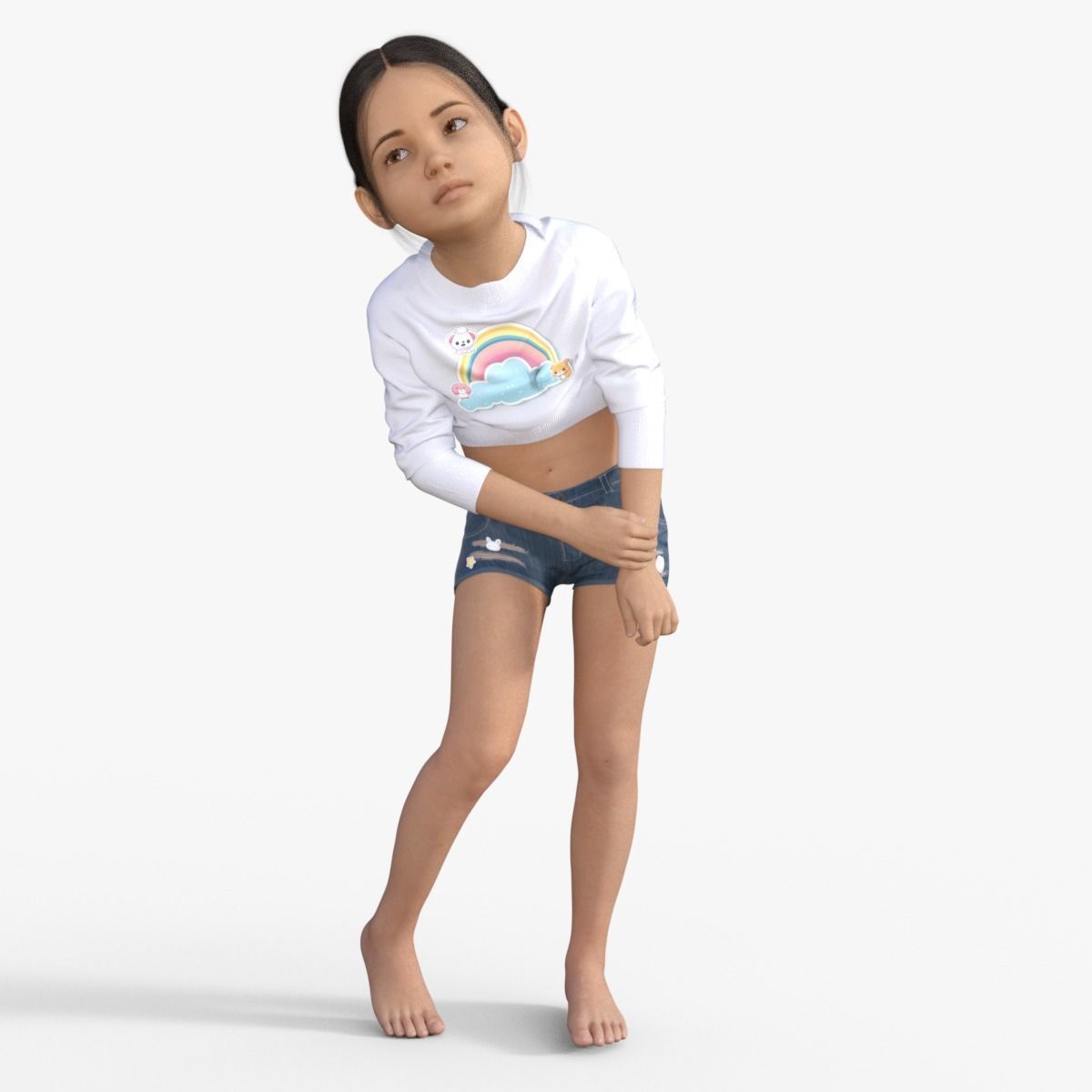 Realistic Girl Child Rigged 3D model_29
