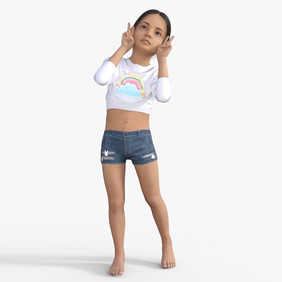 Realistic Girl Child Rigged 3D model_28