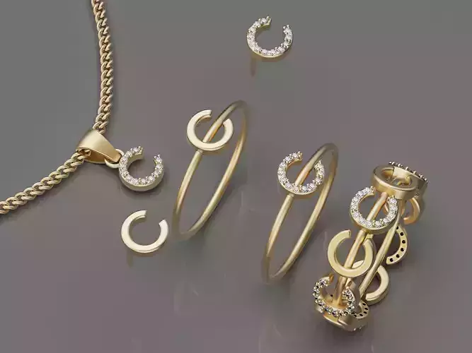Letter C earring pendant ring   printable jewelry 3D model