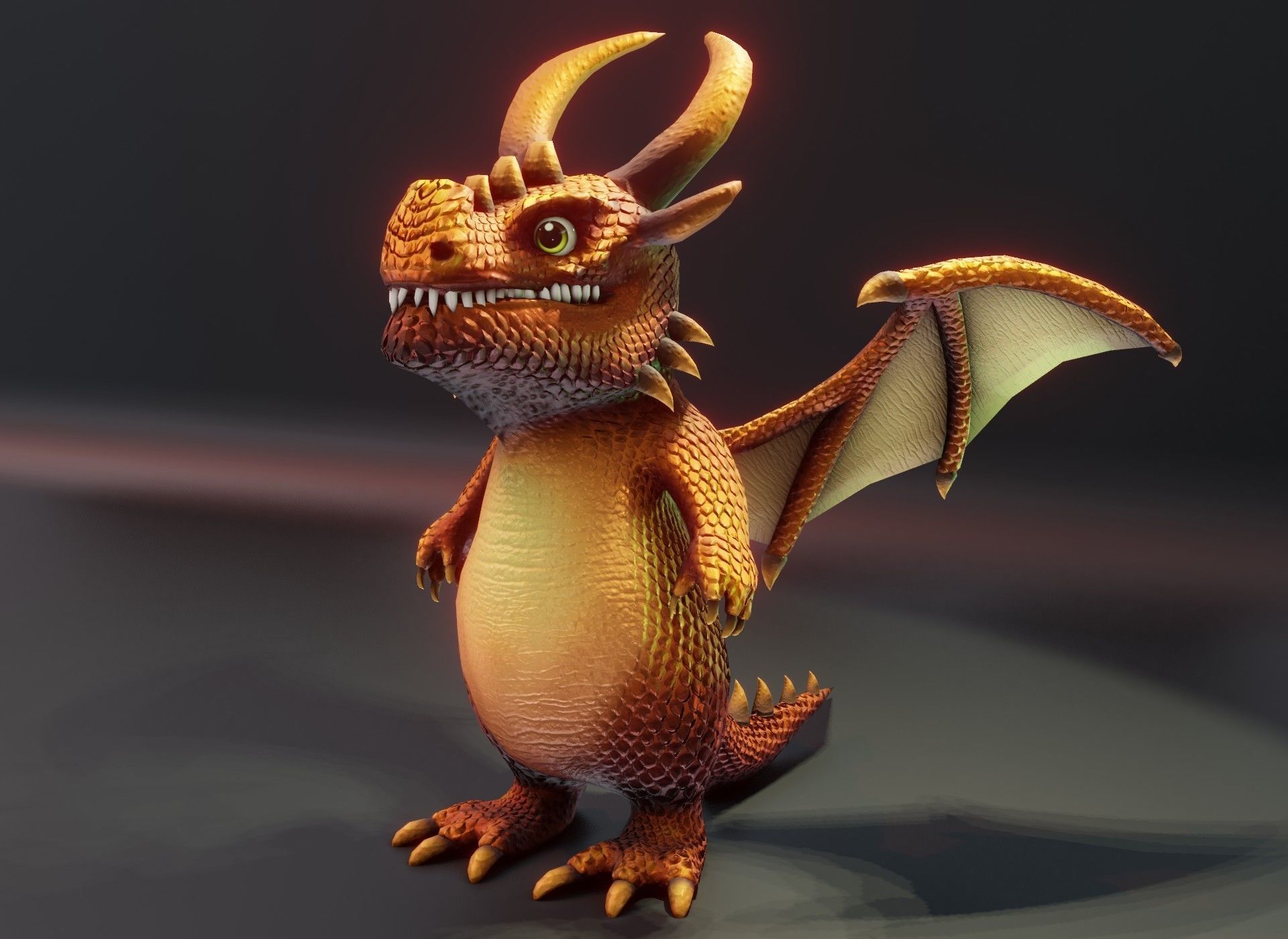 Cartoon Bronze Dragon 3D Model Low-poly 3D model_16