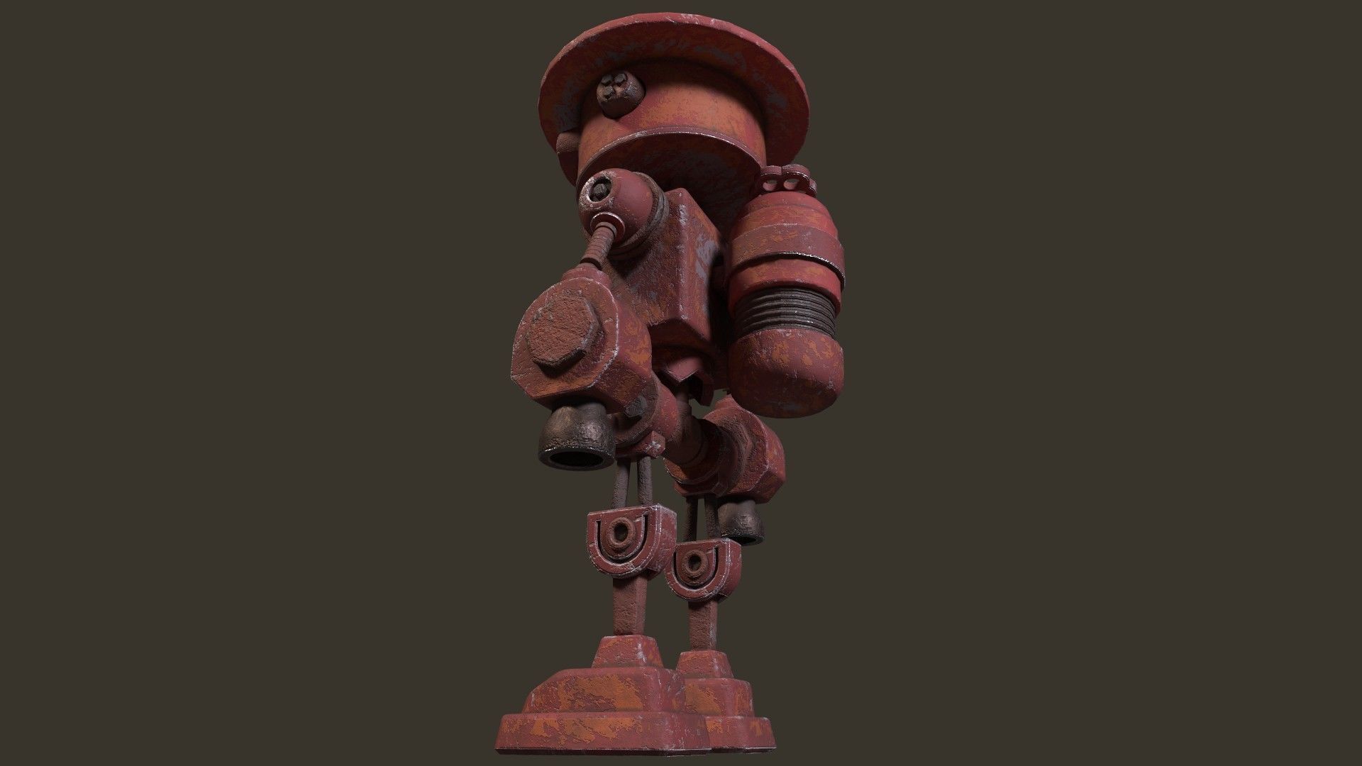 Stylized Cartoony Rusty Fireman Robot Low-poly 3D model_7