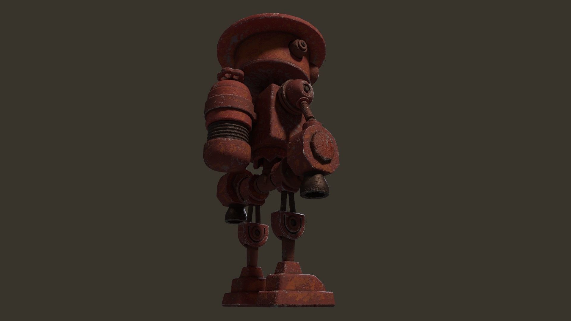 Stylized Cartoony Rusty Fireman Robot Low-poly 3D model_4