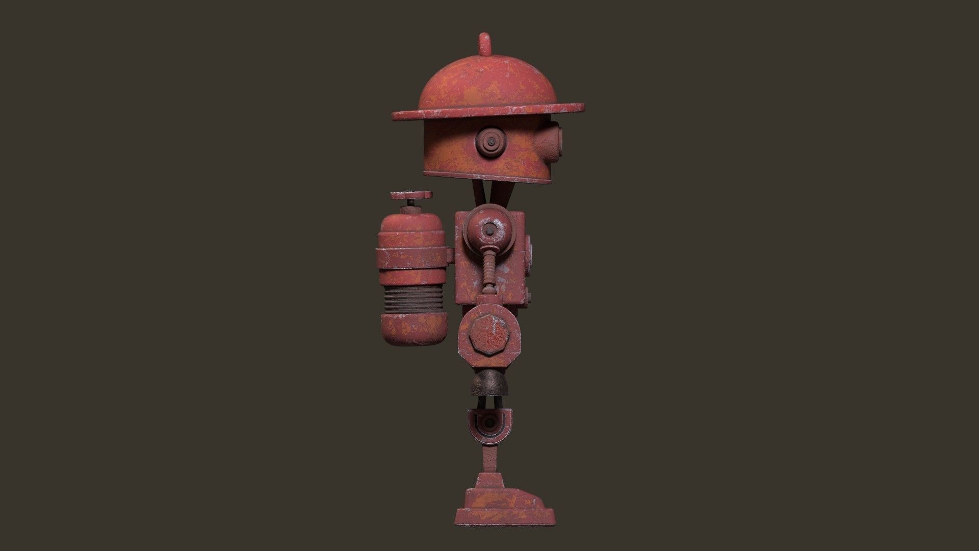 Stylized Cartoony Rusty Fireman Robot Low-poly 3D model_12
