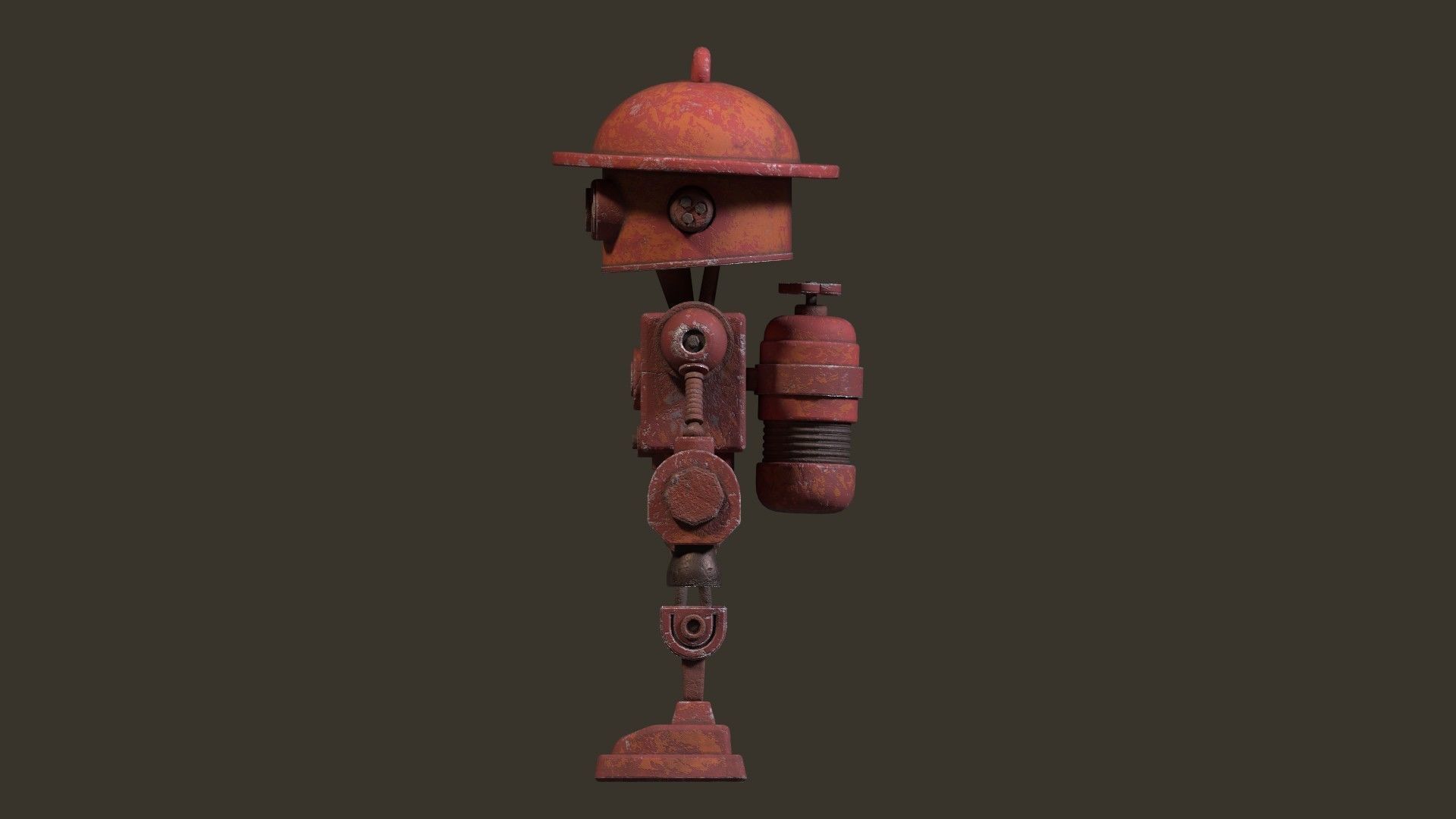 Stylized Cartoony Rusty Fireman Robot Low-poly 3D model_14