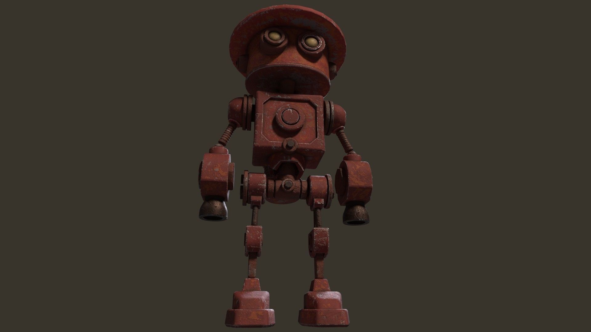 Stylized Cartoony Rusty Fireman Robot Low-poly 3D model_16