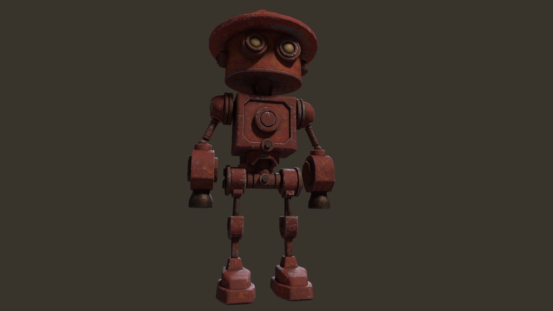 Stylized Cartoony Rusty Fireman Robot Low-poly 3D model_10