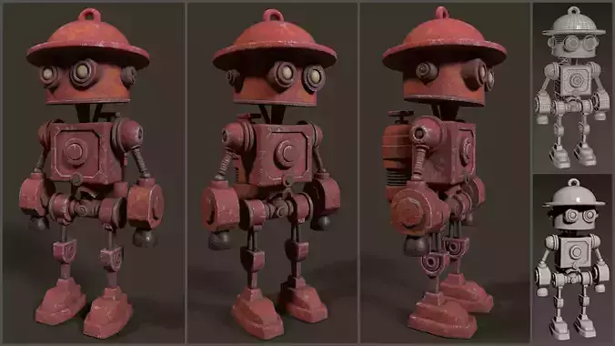 Stylized Cartoony Rusty Fireman Robot Low-poly 3D model