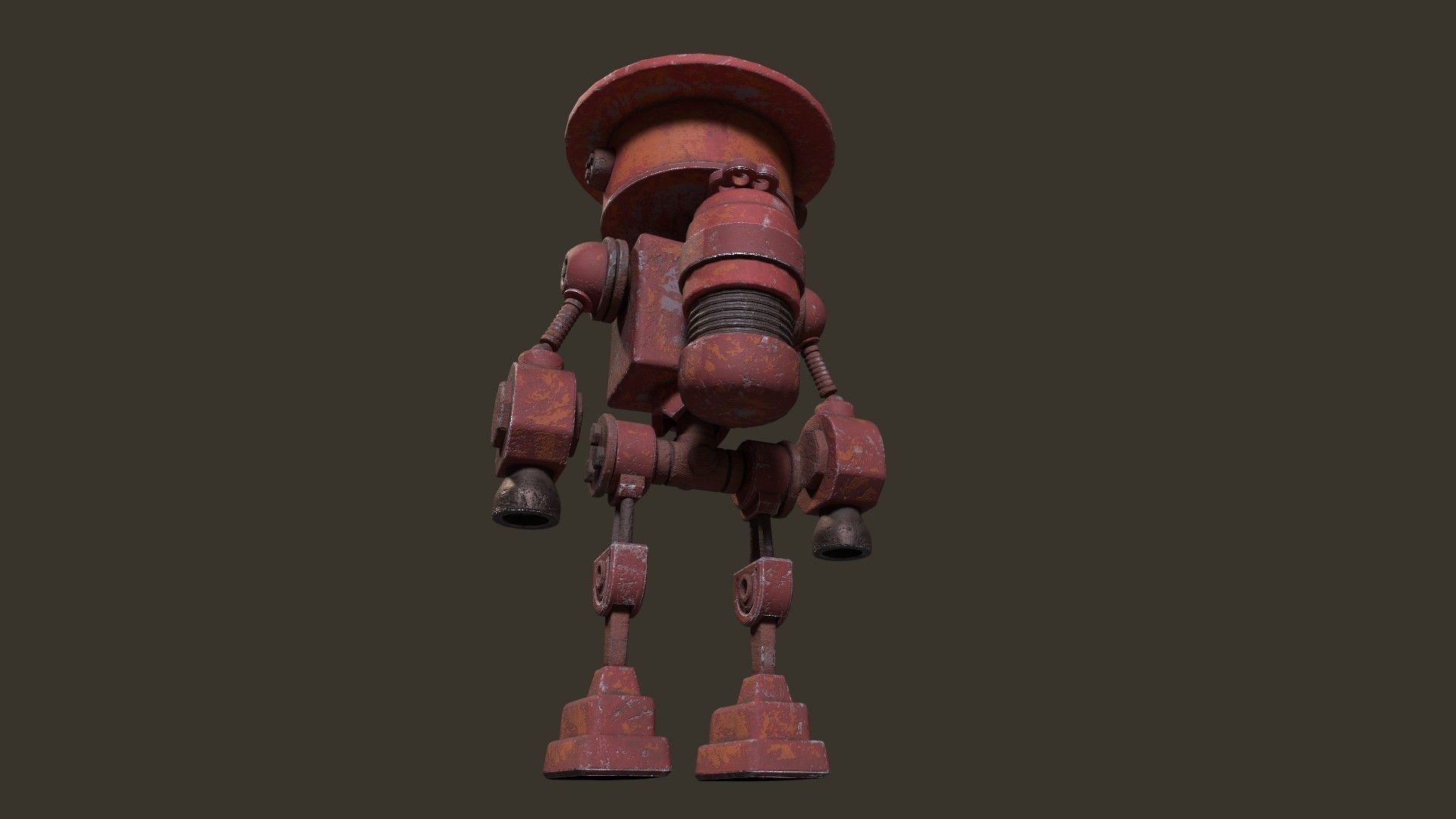 Stylized Cartoony Rusty Fireman Robot Low-poly 3D model_6