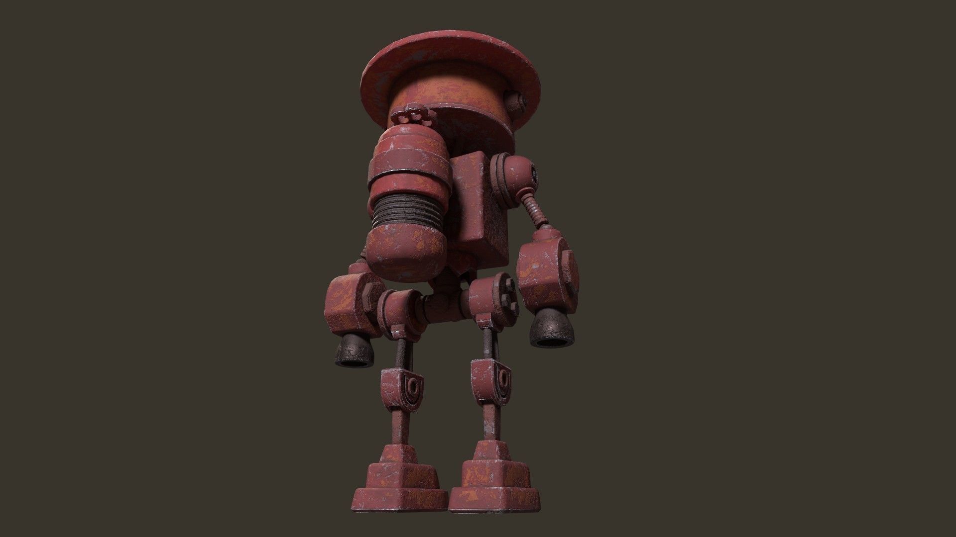 Stylized Cartoony Rusty Fireman Robot Low-poly 3D model_5