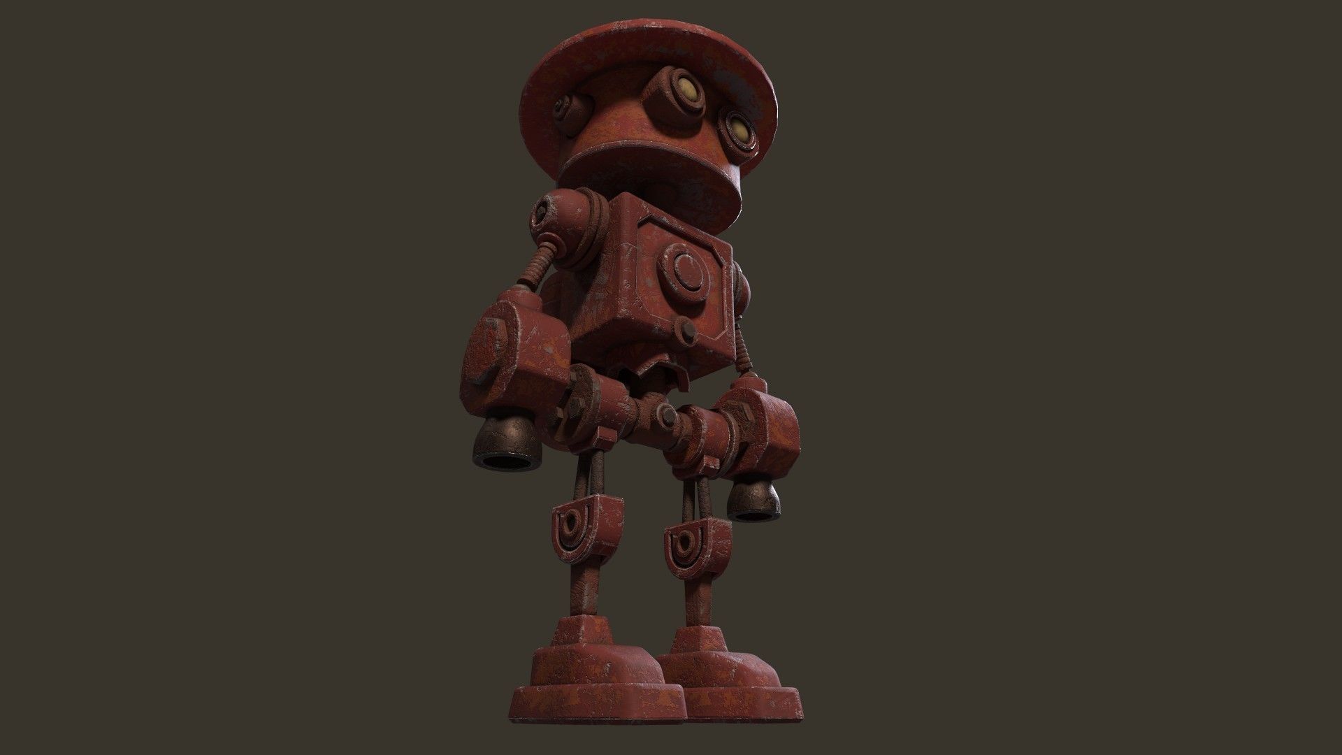 Stylized Cartoony Rusty Fireman Robot Low-poly 3D model_2