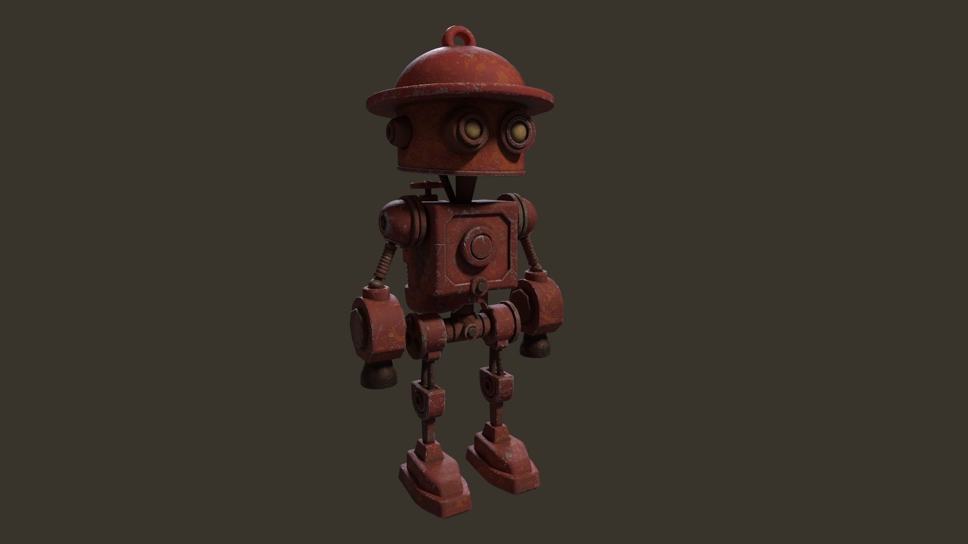 Stylized Cartoony Rusty Fireman Robot Low-poly 3D model_9
