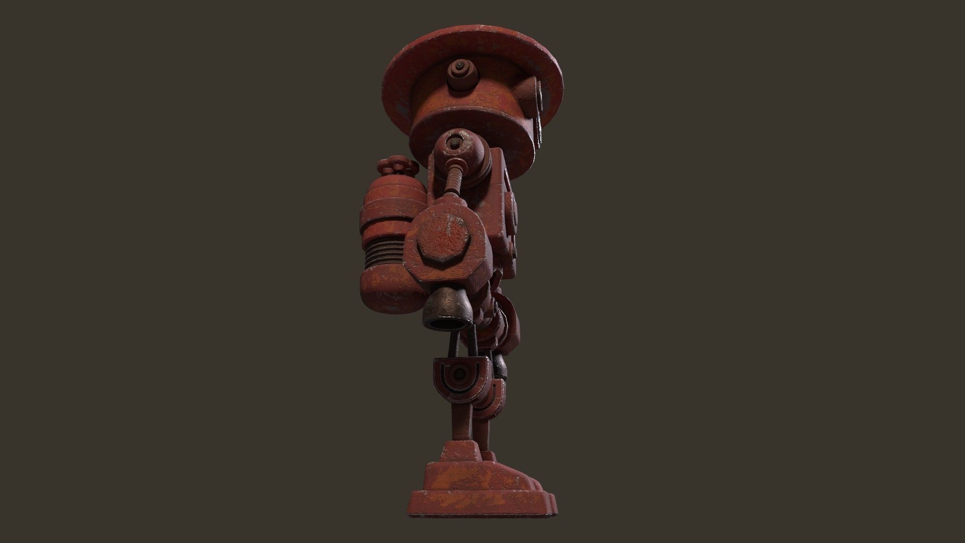 Stylized Cartoony Rusty Fireman Robot Low-poly 3D model_3