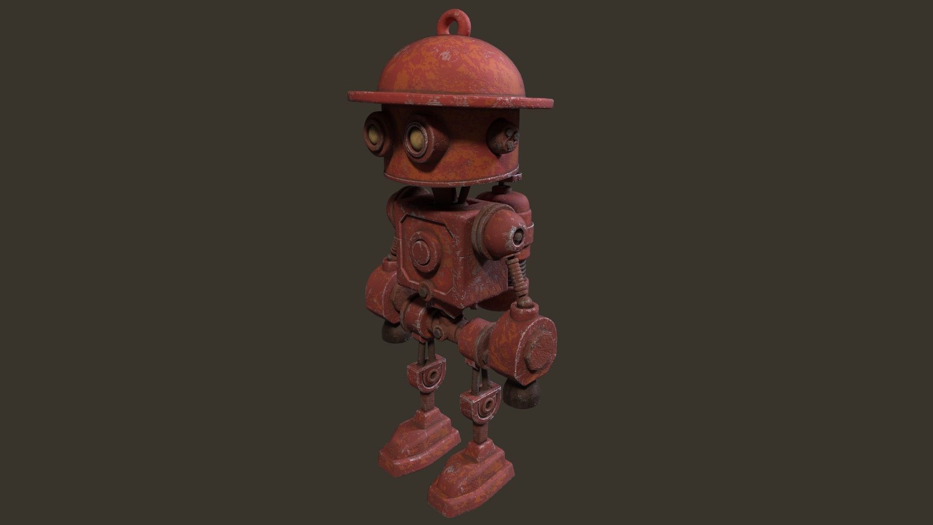 Stylized Cartoony Rusty Fireman Robot Low-poly 3D model_8