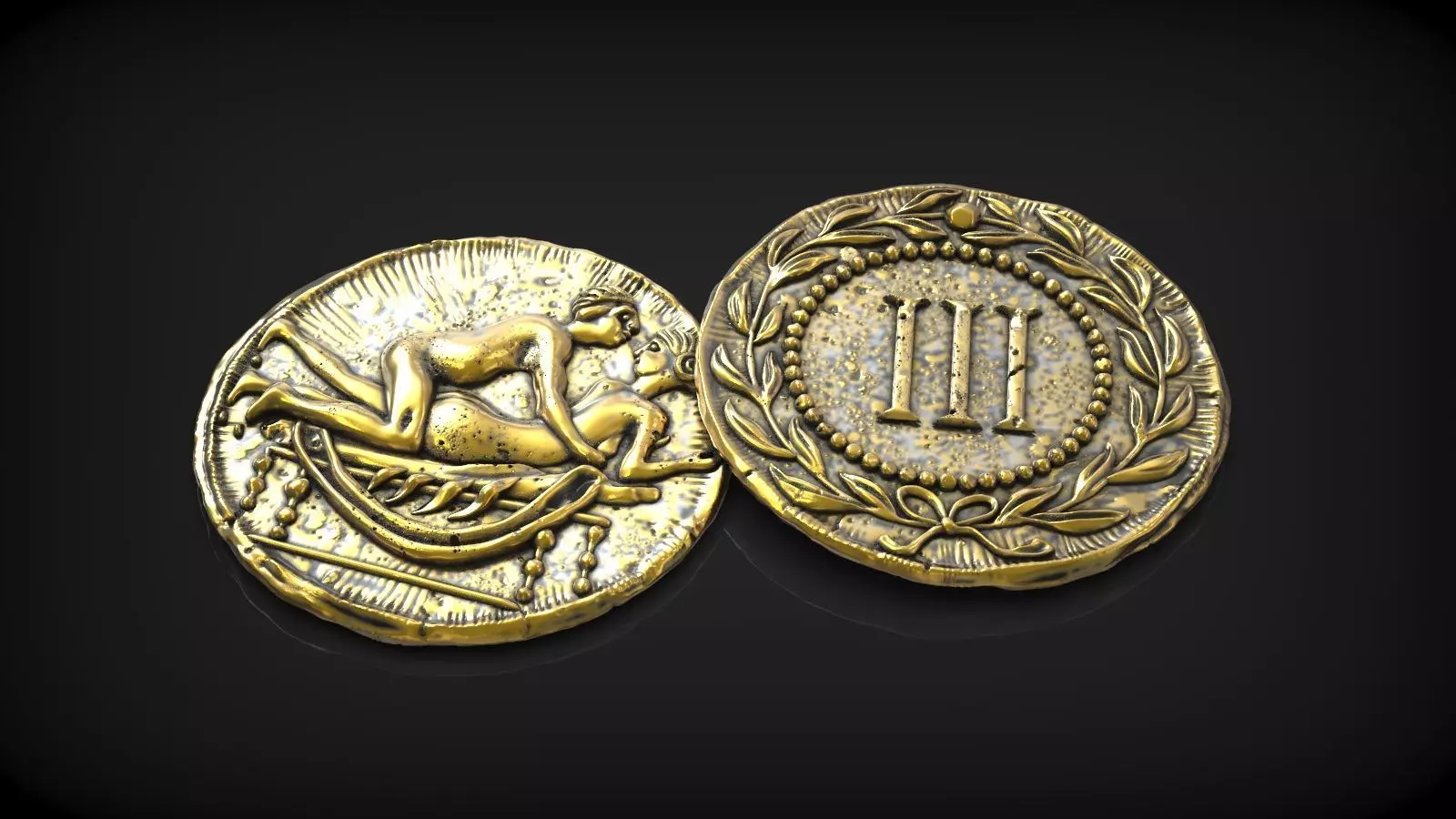 Spintria Rare Ancient Roman Token Antique Coin Number III 3D print model_0