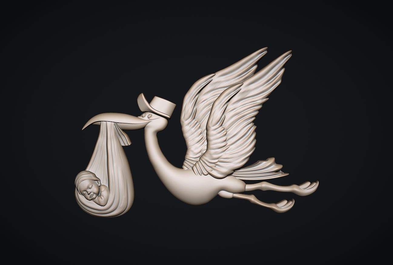Stork delivering baby 3D print model_8