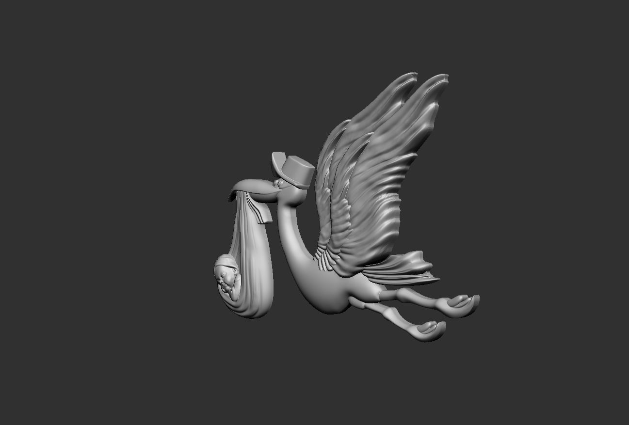 Stork delivering baby 3D print model_3