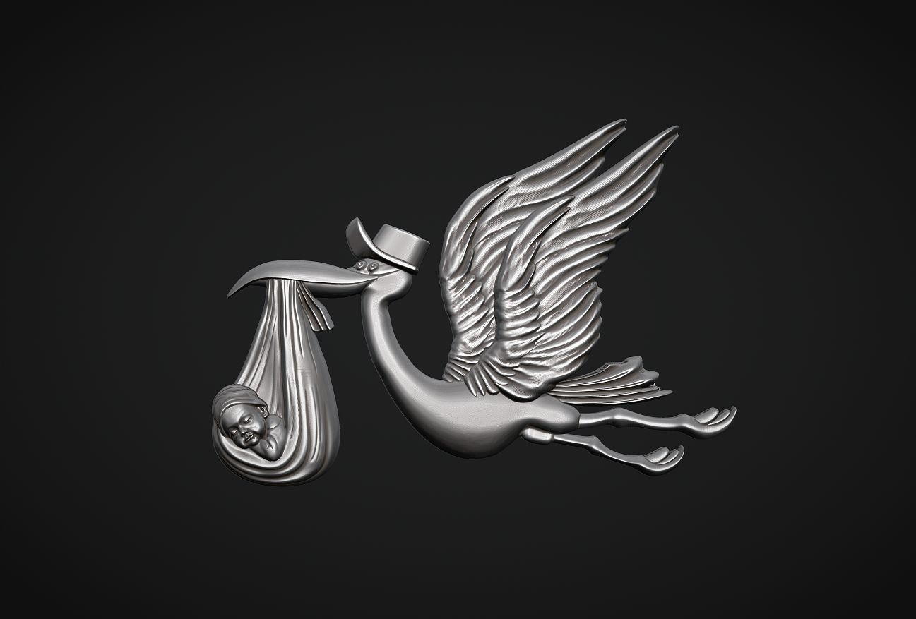 Stork delivering baby 3D print model_9