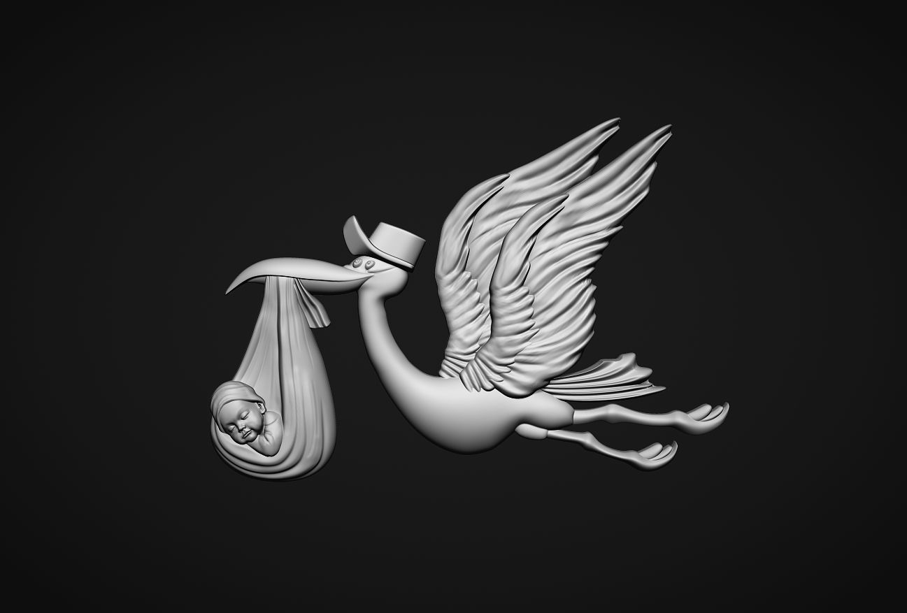 Stork delivering baby 3D print model_1