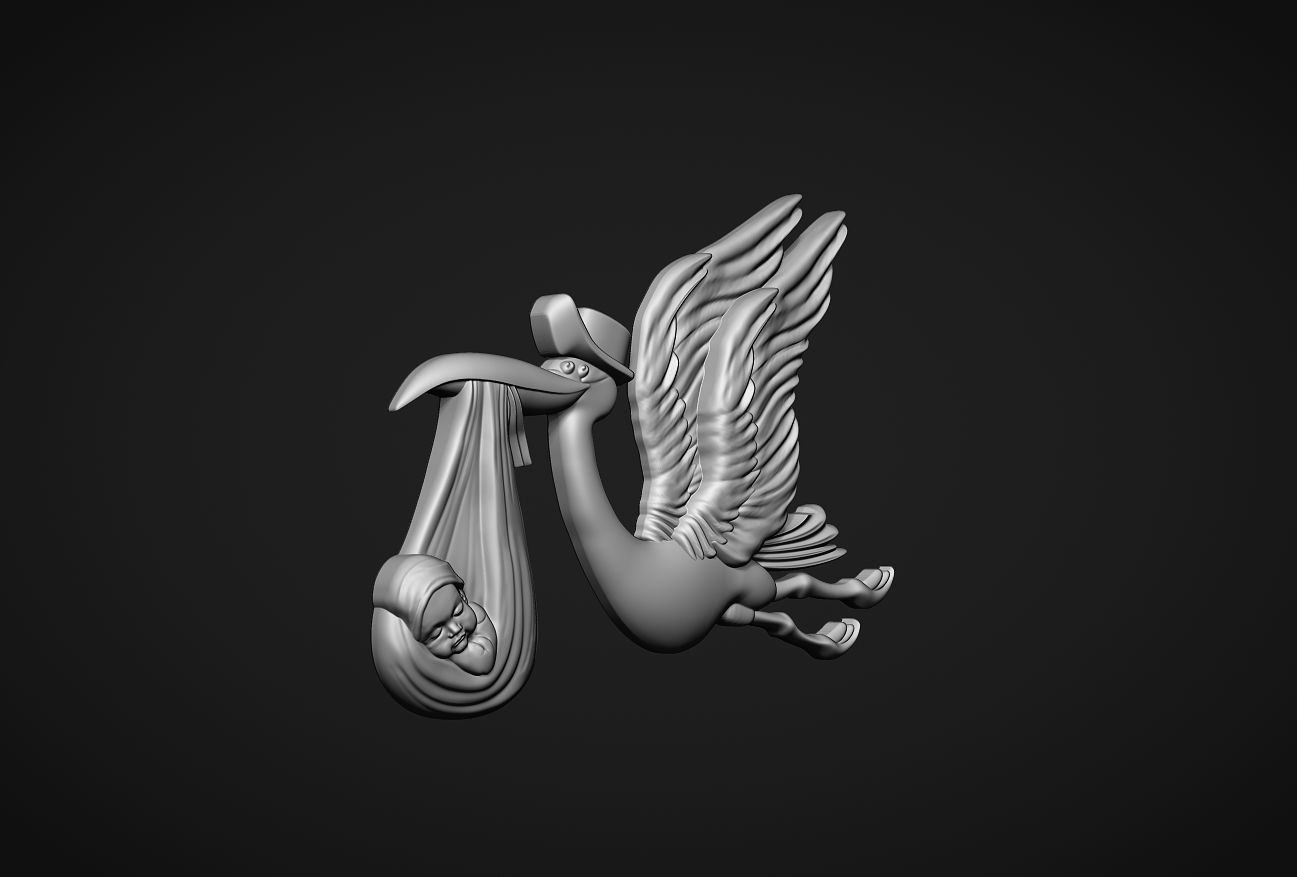 Stork delivering baby 3D print model_2