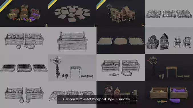 Cartoon farm asset Polygonal Style