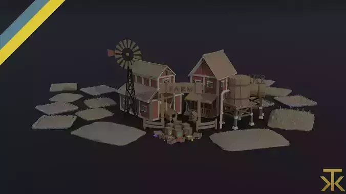 Cartoon farm asset Polygonal Style