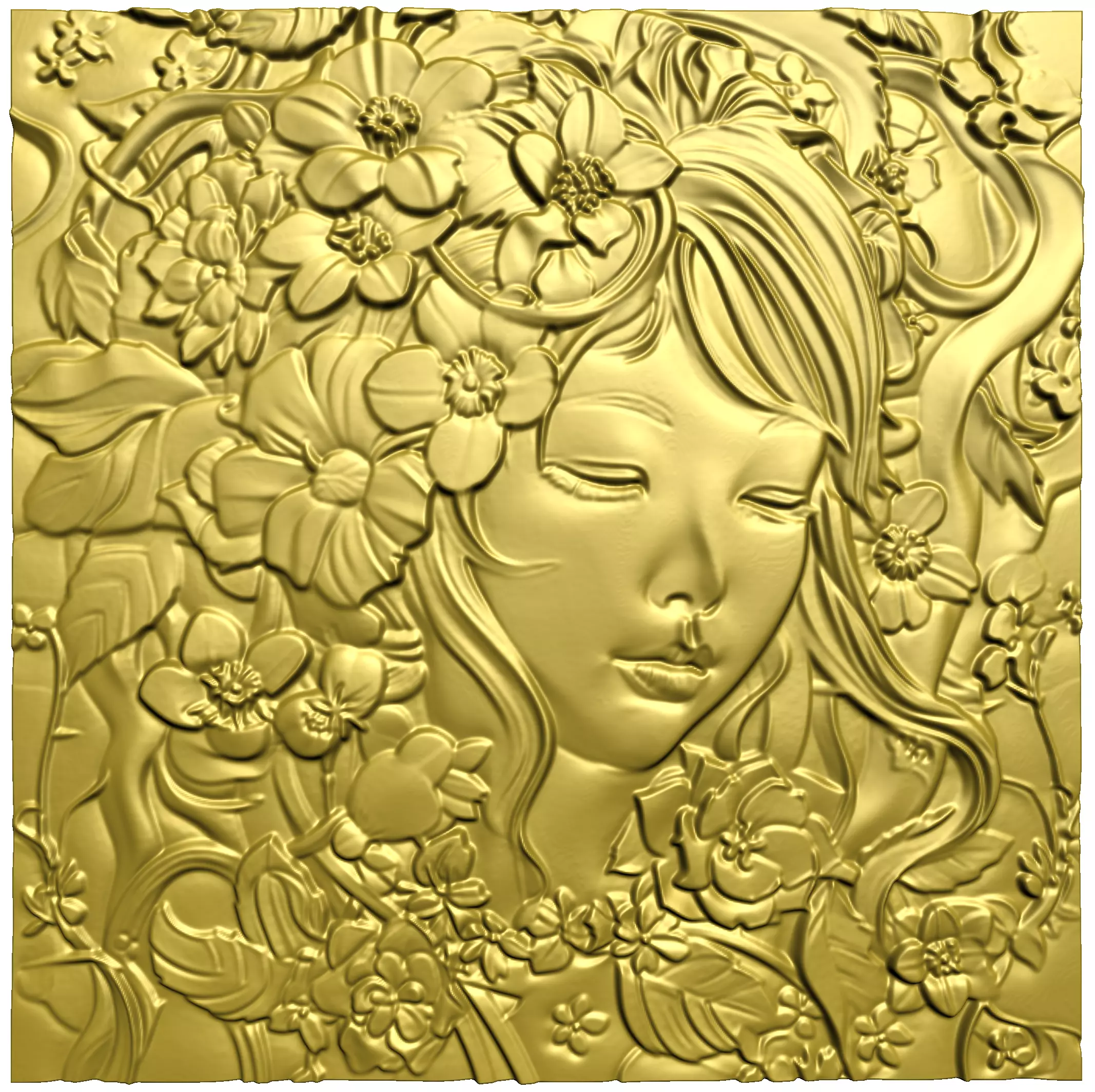 Japanese anime girl with flowers CNC 3D model 3D print model