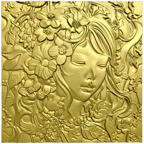 Japanese anime girl with flowers CNC 3D model 3D print model