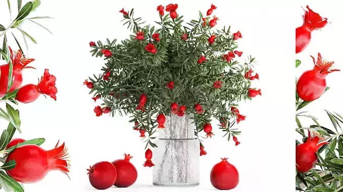 Bouquet of flowers and branches of blooming pomegranate 387