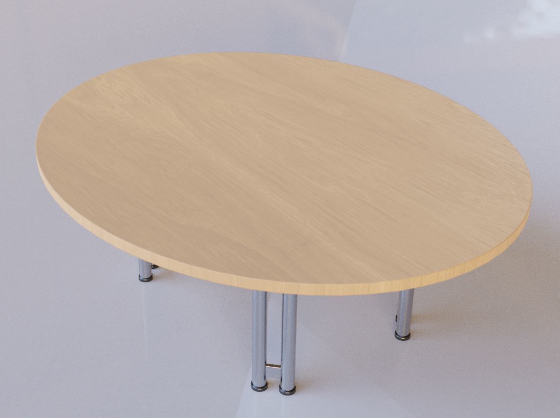 Metal Base Oval Wood Table 3D model_10