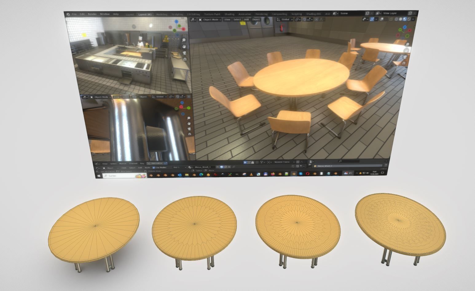 Metal Base Oval Wood Table 3D model_14