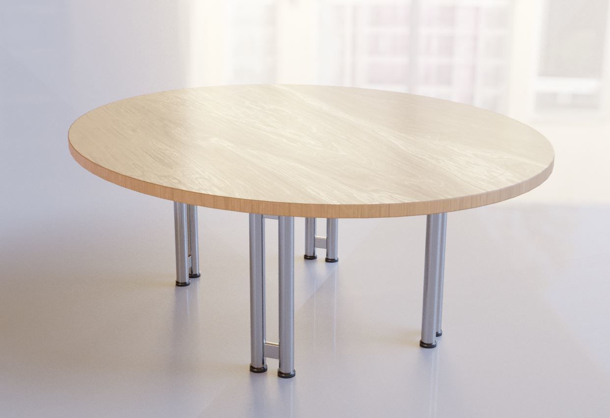 Metal Base Oval Wood Table 3D model_4